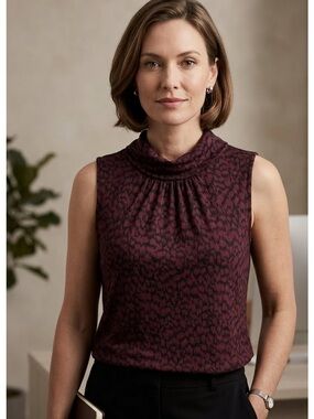 Banana Republic Burgundy and Black Sleeveless Top SZ L 90s Corporate Minimalist